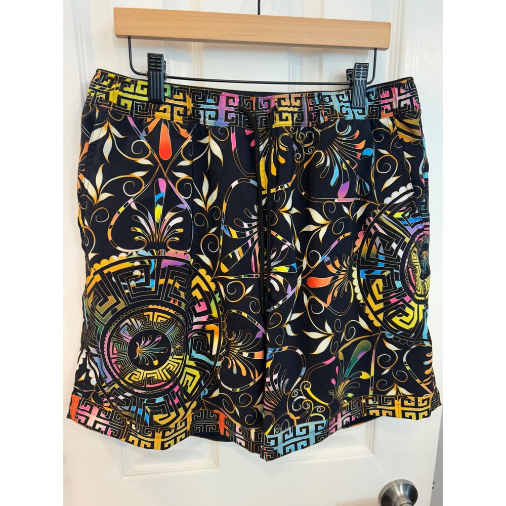 Johnny Was Swim Trunks Black Multi Color Geometric Floral Board Shorts Mens‎